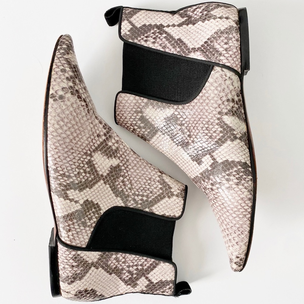 Schutz Flat Pointed Toe Snakeskin Booties - Size 7.5